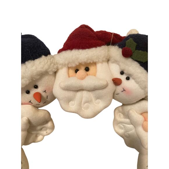Adorable Christmas Santa and Snowman Wreath 15" Wide - Plush Crochet Like - Picture 4 of 7